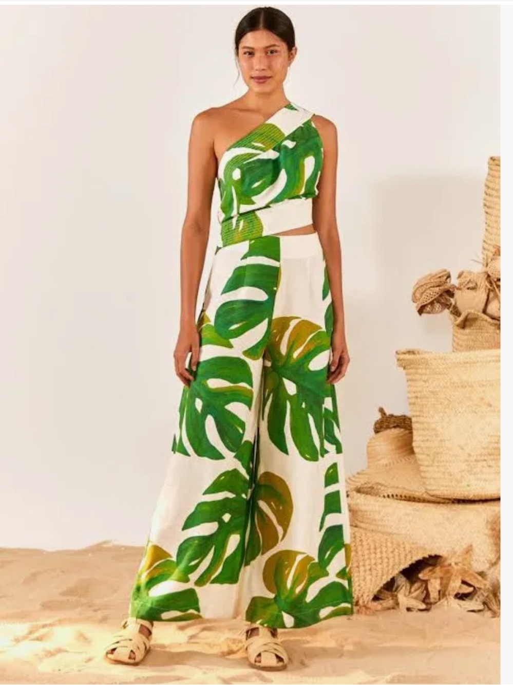 Farm Rio Monstera One-Shoulder Wide-Leg Jumpsuit